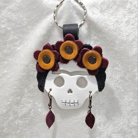 ☠️Sugar skull, genuine leather, keychain. - Picture 1 of 3